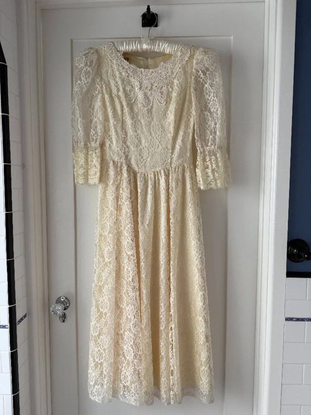 VTG 70s Gunne Sax Ivory Lace Dress Romantic Prairie Victorian Bridal Sz 7 - Picture 2 of 12